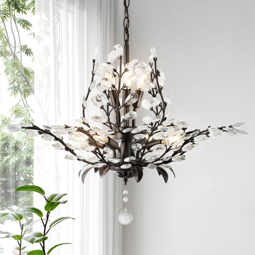 Diantha 28.5" 7-Light Contemporary Bohemian Iron/Acrylic LED Pendant - JONATHAN Y